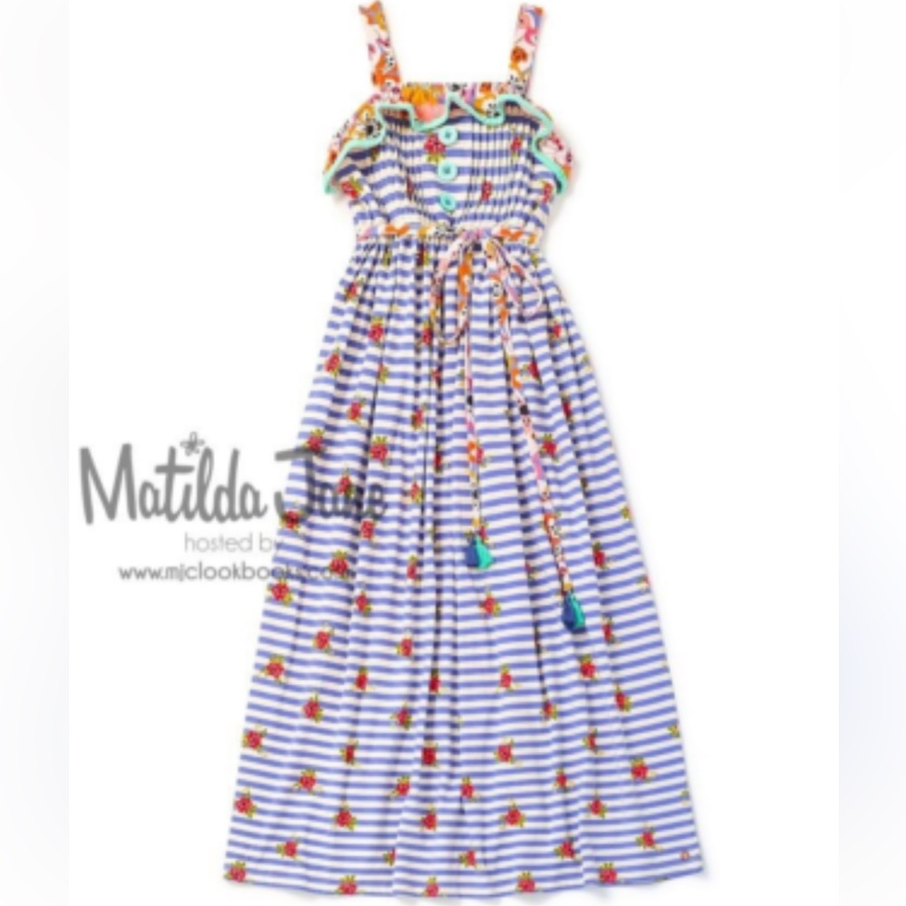 Matilda Jane Endless Summer striped and floral maxi dress,button details Size 14